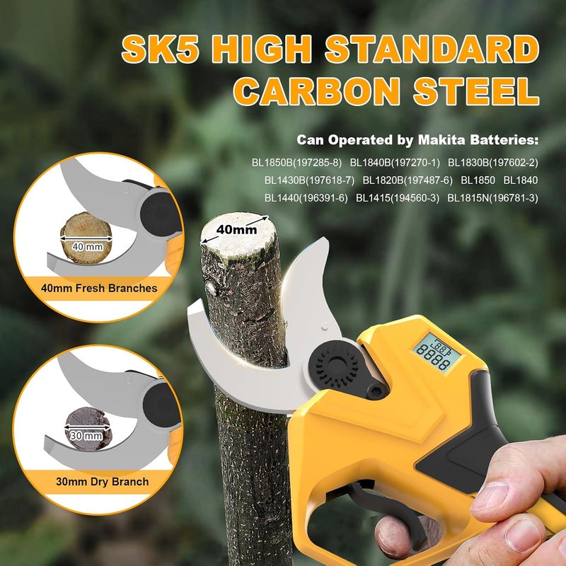 highsam Electric Pruning Shears for Gardening, Battery Pruning Shears Max 2.4” Opening Diameter, Electric Pruner with LCD Display & 2 x 2000mAh Batteries for Branch, Fruit Plucking and Tree Trimming - Image 5
